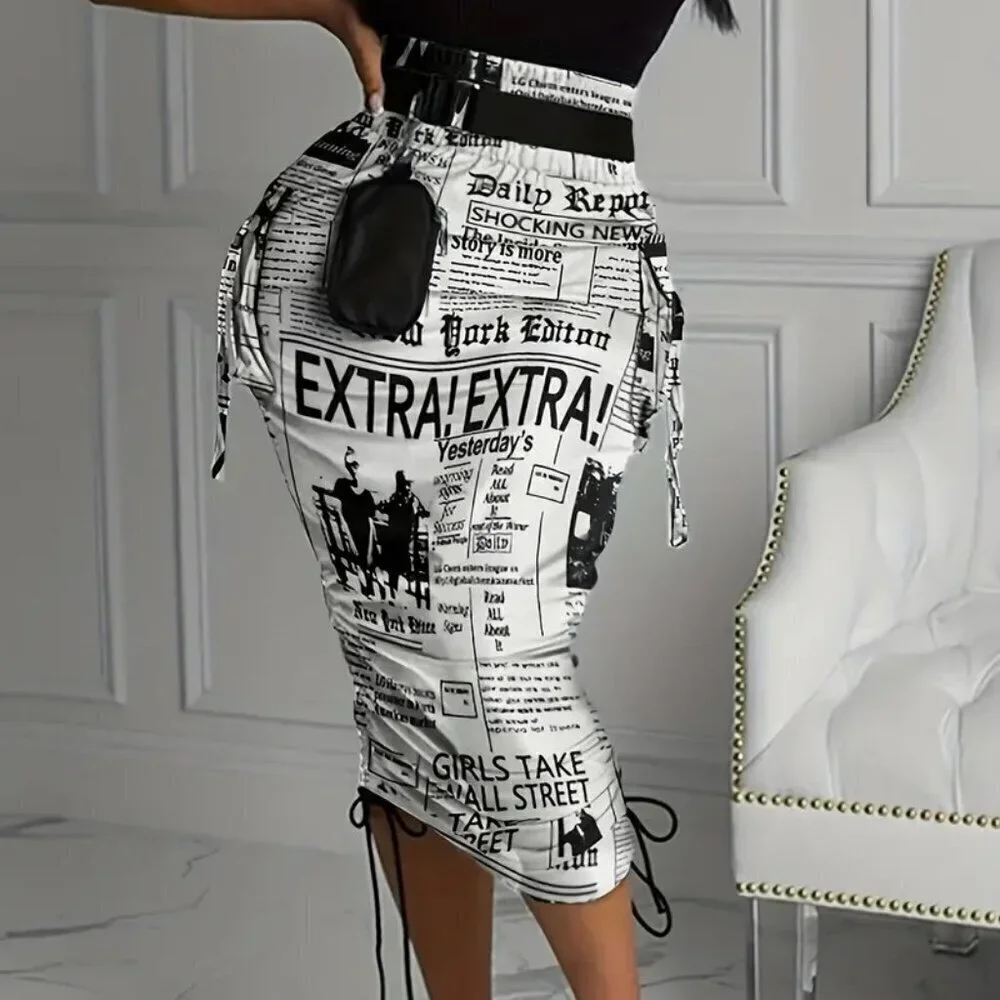 Drawstring Midi Print Skirt - Picture 3 of 3